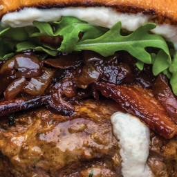 Goat Cheese–Stuffed Lamb Burgers with Caramelized Red Onions