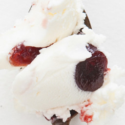 Goat Cheese Ice Cream with Roasted Red Cherries