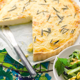 Goat's cheese and rosemary tart with grape, celery and walnut salad