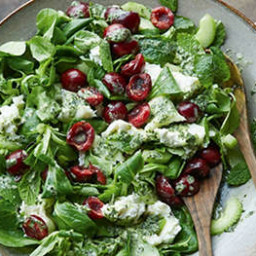 Goat’s cheese, cherry & cucumber salad with mint and elderflower dressing