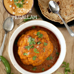 Gobi Musallam - Whole Roasted Cauliflower with Creamy Makhani Sauce. Vegan 
