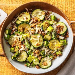 Gorgeous Greens Farro Bowl with Roasted Zucchini and Asparagus