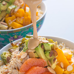 Grain Bowls with Chicken, Veggies and a Creamy Tahini Dressing