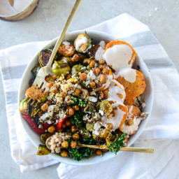 Grain Bowls with Maple Chipotle Brussels and Coconut Roasted Sweet Potatoes