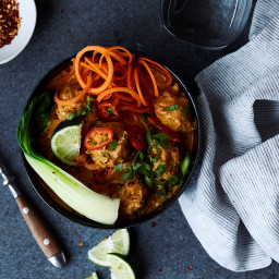 Grain-free Thai Chicken Meatballs with Coconut Red Curry Sauce {Paleo and G