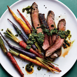 Grass-Fed Steak and Roasted Carrots With Parsley Pesto
