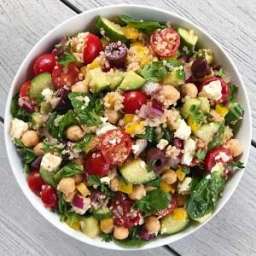 Greek Chickpea Salad with Spinach + Quinoa