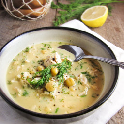 Greek Egg and Lemon Soup with Chicken, Brown Rice, and Chickpeas