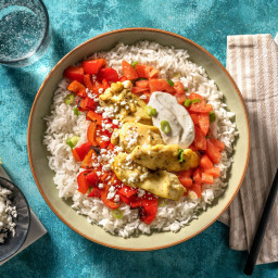 Greek-Inspired Chicken Bowls with Roasted Peppers and Dill-Garlic Sauce