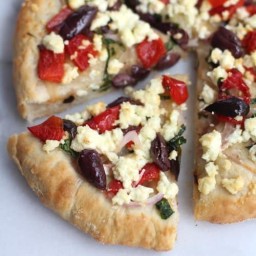 Greek Pizza with Feta, Spinach and Olives