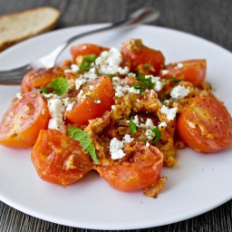 Greek Style Scrambled Eggs with Cherry Tomatoes and Feta