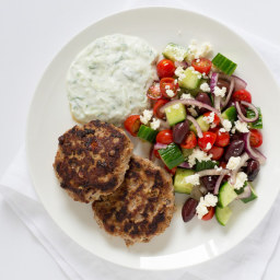 Greek Turkey Burger Patties with Tzatziki Sauce and Greek Salad