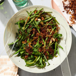 Green Beans and Greens With Fried Shallots