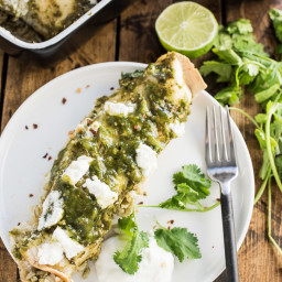 Green Chicken Enchiladas with Arroz Verde and Charred Tomatillo Sauce