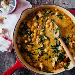 Green Chickpea and Chicken Curry with Swiss Chard