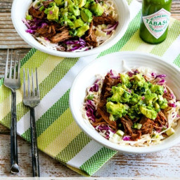 Green Chile Shredded Beef Cabbage Bowl with Avocado Salsa (Slow Cooker or P