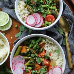 Green Coconut Curry with Spring Veggies and Cauliflower Rice