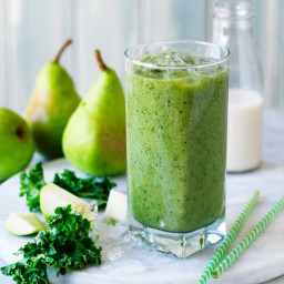 Green kale, pear and almond milk smoothie