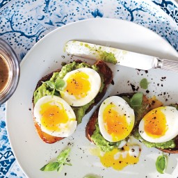 Green-Pea Pesto Toasts with Soft-Cooked Eggs