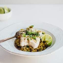 Green Rice with Poached Fish and Herbed Brown Butter