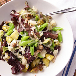 Green Salad with Pickled Mushrooms, Cucumbers, Onions, and Pecorino