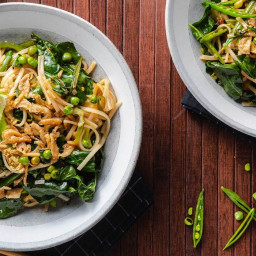 Green Vegetable Pad Thai with Swiss Chard & Snap Peas 