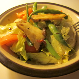 Greenbean & king oyster mushroom salad with red chillie & balsamic dressing