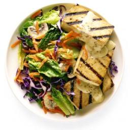 Greens with Miso-Ginger Dressing and Grilled Tofu