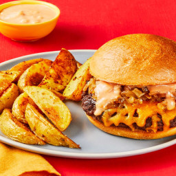 Griddled Onion Cheeseburgers with Special Sauce & Potato Wedges