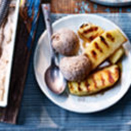 Griddled pineapple with smoked bread and banana ice cream