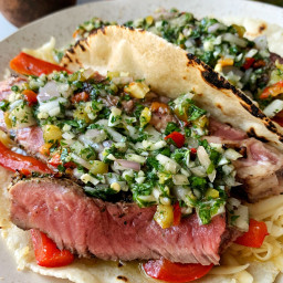 Grill Pan Steak Tacos with Chimichurri Sauce