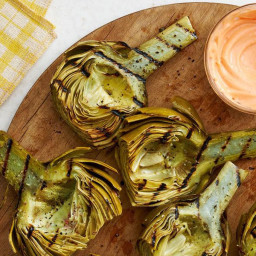 Grilled Artichokes with Harissa-Honey Dip