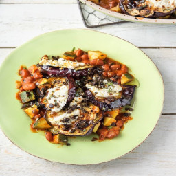 Grilled Aubergine with Borlotti Beans and Goat's Cheese