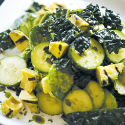 grilled avocado, cucumber, and kale salad