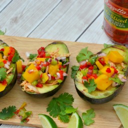 Grilled Avocados with Peruvian Chicken and Mango Salsa