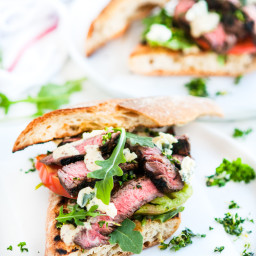 Grilled Balsamic Steak Sandwiches with Gremolata and Mustard Sauce
