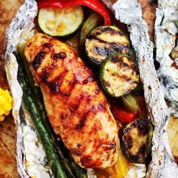 Grilled Barbecue Chicken and Vegetables in Foil