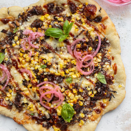 Grilled BBQ Pulled Pork & Sweet Corn Pizza.