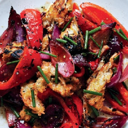 Grilled Bread Salad with Sweet Peppers and Onions