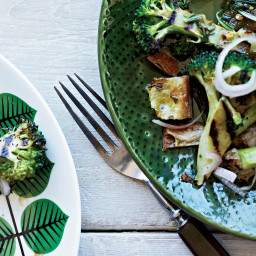 Grilled Broccoli and Bread Salad with Pickled Shallots Recipe