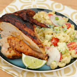 Grilled Butterflied BBQ Chicken with Macaroni Salad