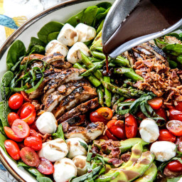 Grilled Caprese Chicken Salad with Avocado, Bacon and Asparagus