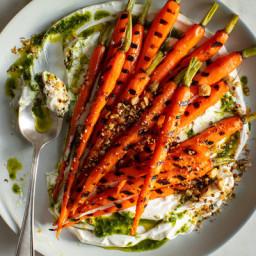 Grilled Carrots With Yogurt, Carrot-Top Oil and Dukkah