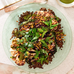 Grilled Cauliflower and Broccoli With Lentils