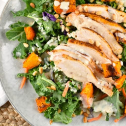Grilled Chicken and Roasted Butternut Squash Salad with Tahini Dressing