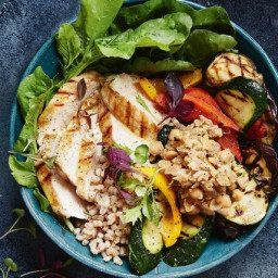 Grilled chicken and vegetable barley bowl