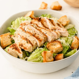 Grilled Chicken Caesar Salad with Focaccia Croutons