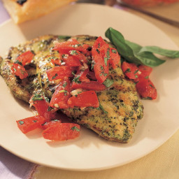 Grilled Chicken Pesto Topped with Marinated Tomatoes