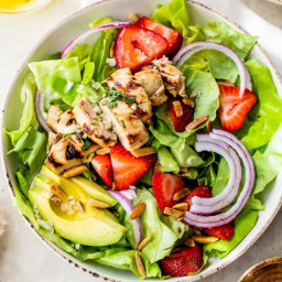 Grilled Chicken Salad with Strawberries, Avocado and Citrus Dressing