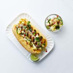 Grilled chicken sausage with pineapple salsa